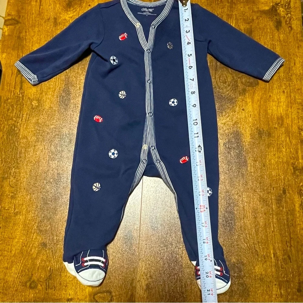 Little Me 6 M Baby Boy Navy Blue Sports- Themed Onesie Footed Cotton Sleeper